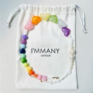 I’MMANY Rainbow Heart Mountain Jade and Freshwater Pearl Necklace NEW